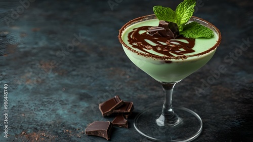 Green Mint Chocolate Cocktail with Chocolate Garnish