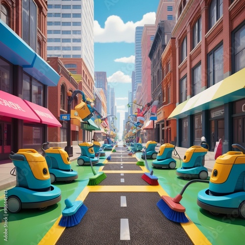 cartoon style Tech Inspired Fantasy Landscapes