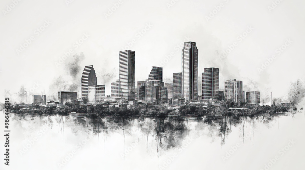 Fototapeta premium Tyler, Texas, black and white pen pencil hand-drawn effect drawing illustration for travel poster, card, wallpaper, backdrop or banner. Modern, clear, artistic and simple