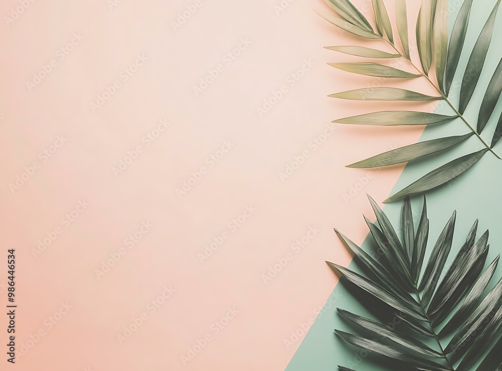 Minimalist Tropical Leaf Background On Pink and Green