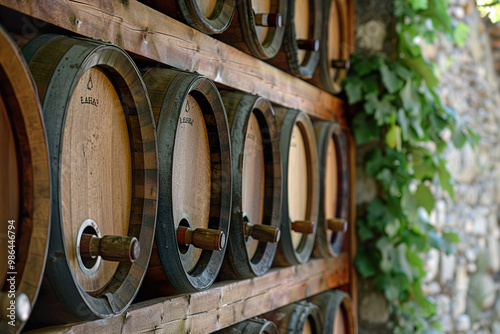 A long room with many barrels of wine., photo