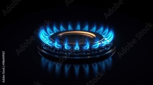 Blue Flames on Gas Stove Burner