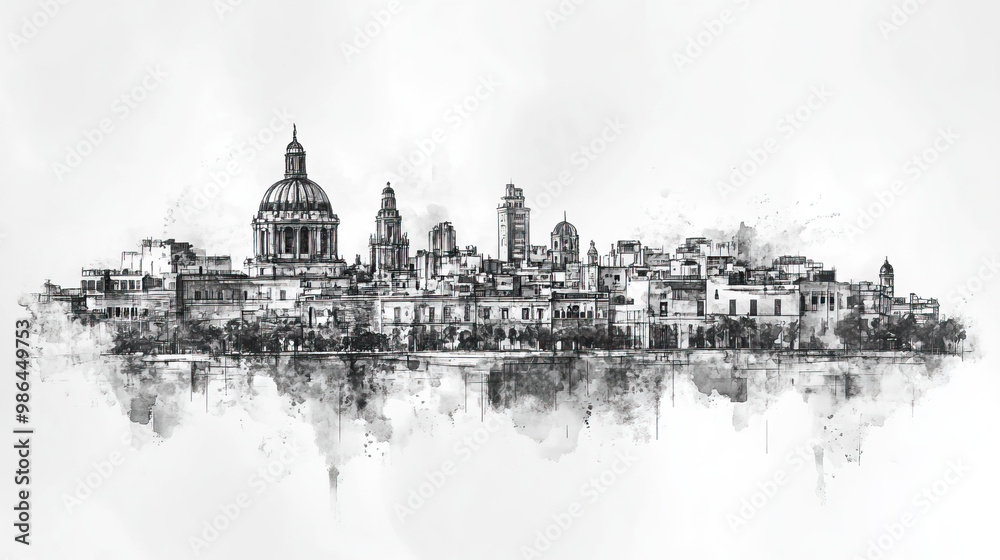 Obraz premium Veracruz, Mexico, black and white pen pencil hand-drawn effect drawing illustration for travel poster, card, wallpaper, backdrop or banner. Modern, clear, artistic and simple