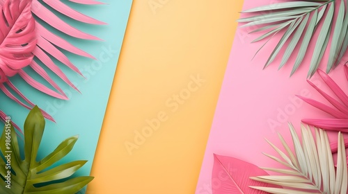 Tropical Leaves on Colorful Background photo