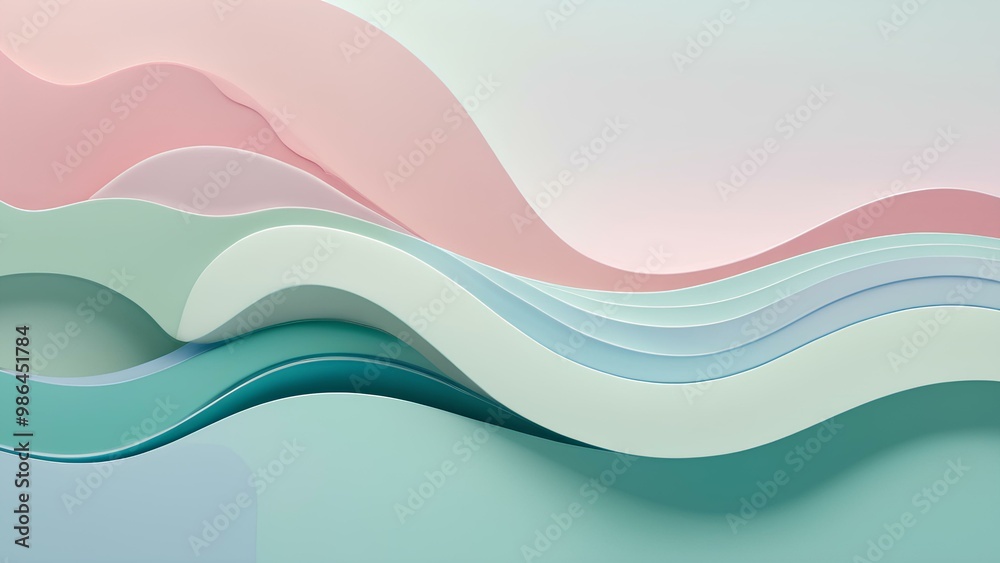 Soothing abstract image with flowing shapes dominated by pastel blue, green, and pink colors. Soothing abstract image with flowing shapes dominated by pastel blue, green, and pink colors.