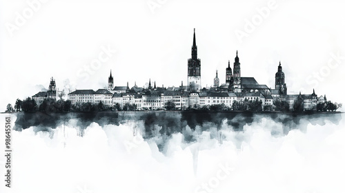 Weimar, Germany, black and white pen pencil hand-drawn effect drawing illustration for travel poster, card, wallpaper, backdrop or banner. Modern, clear, artistic and simple