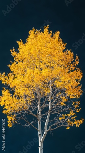 Golden leaves of the aspen tree illuminate the landscape framed by a contrasting dark sky photo