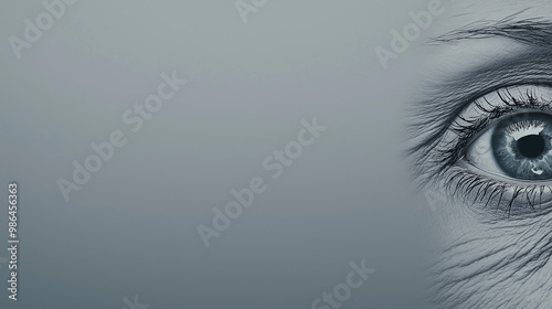 Close-up of a blue eye with fine wrinkles against a soft gradient background, symbolizing clarity and aging