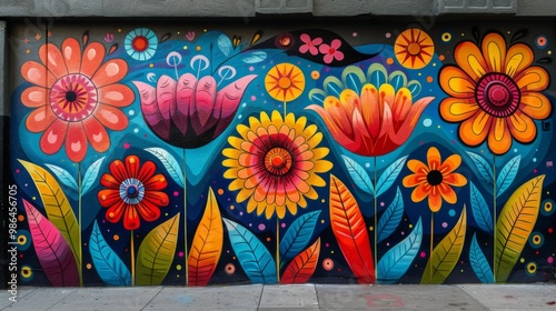 Vibrant Floral Mural on City Wall