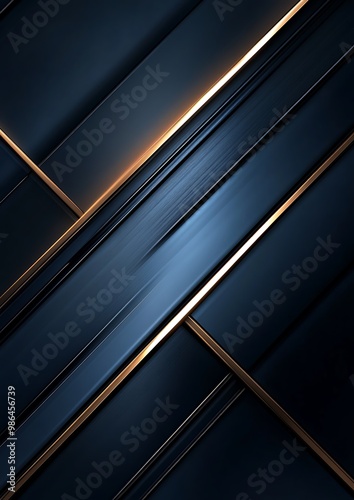 Abstract diagonal lines in navy blue and gold with a glowing effect.