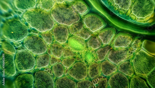 Vista microscópica de células verdes 