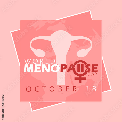 World Menopause Day celebrates on October 18th. An ovary with female symbols and pause in frame on pink background. Event health banner.