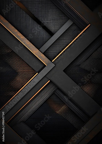 Abstract geometric background with black and copper metallic stripes with a textured background. photo