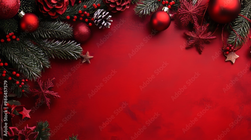 Vibrant Red Christmas Background with Decorations Generative AI Vibrant Red Christmas Background with Decorations Generative AI