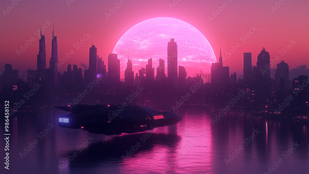 An aircraft gliding above the sea observing the city at night An aircraft gliding above the sea observing the city at night