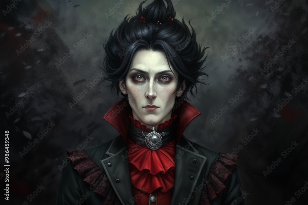 Elegant gothic vampire portrait with pale skin and red accents Elegant gothic vampire portrait with pale skin and red accents