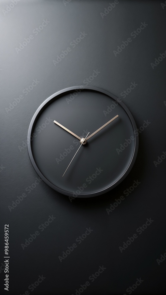 Minimalist black wall clock in sleek design against dark background Minimalist black wall clock in sleek design against dark background