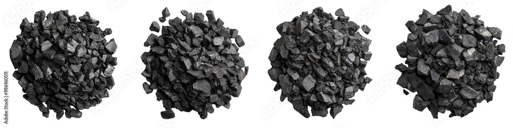 Obraz premium collection Set of Pile of black, charcoal-like material isolated on a transparent background cutout, PNG file. Mockup template