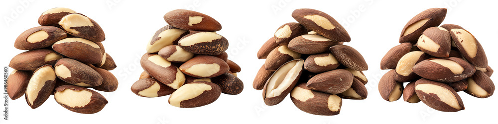 Obraz premium collection Set of Pile of heap of piled-up Brazil nuts, isolated on a transparent background cutout, PNG file