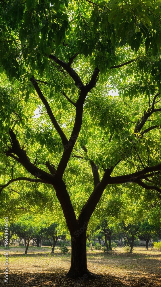 A majestic Chinese Pistache tree towers with lush green leaves in a serene park A majestic Chinese Pistache tree towers with lush green leaves in a serene park