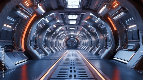 Illustration of the interior of a spaceship with innovative technology. Ai generated image