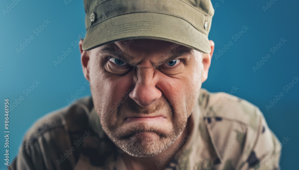 Drill sergeant or instructor with angry face, studio photo closeup detail. Generative AI Drill sergeant or instructor with angry face, studio photo closeup detail. Generative AI