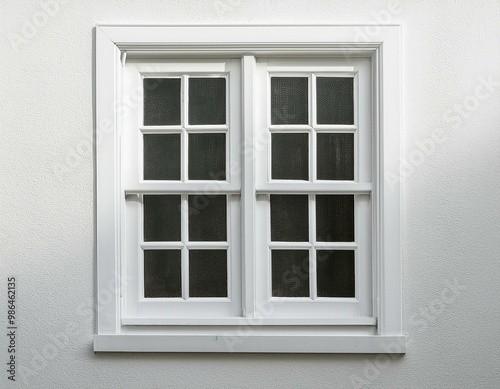 A single white window with four panes, set in a white wall.
