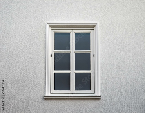 A single white window with four panes, set in a white wall.