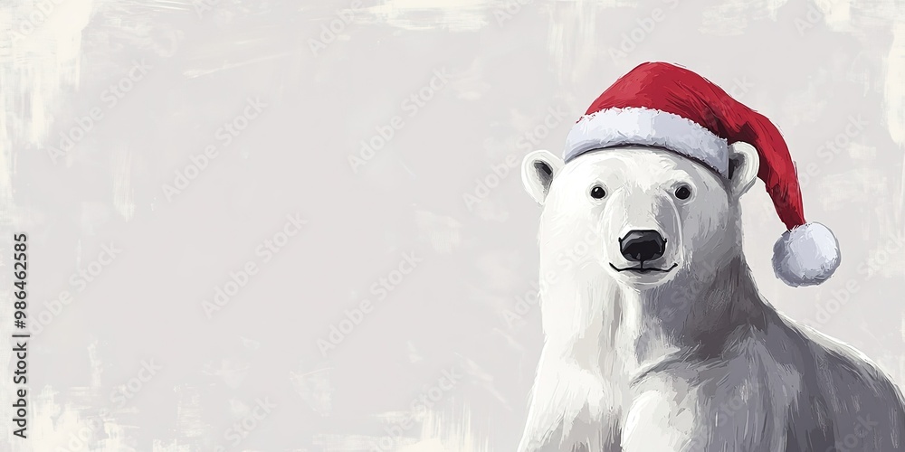 Polar bear in Santa hat with festive spirit. Polar bear in Santa hat with festive spirit.