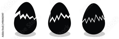 set of  black easter egg vector icon , easter egg icon for card, invitation, print, sticker, banner, poster. Vector black