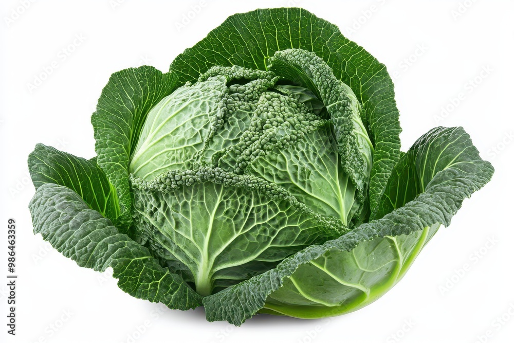 Fresh cabbage with vibrant green leaves, ideal for healthy meals, salads, and cooking, white background Fresh cabbage with vibrant green leaves, ideal for healthy meals, salads, and cooking, white background