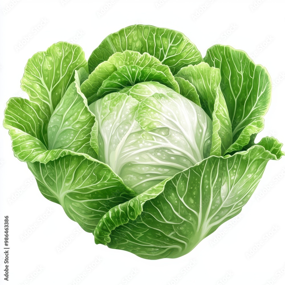 Fresh green cabbage with vibrant leaves, perfect for healthy recipes and meals. Ideal for culinary and agricultural themes, white background Fresh green cabbage with vibrant leaves, perfect for healthy recipes and meals. Ideal for culinary and agricultural themes, white background