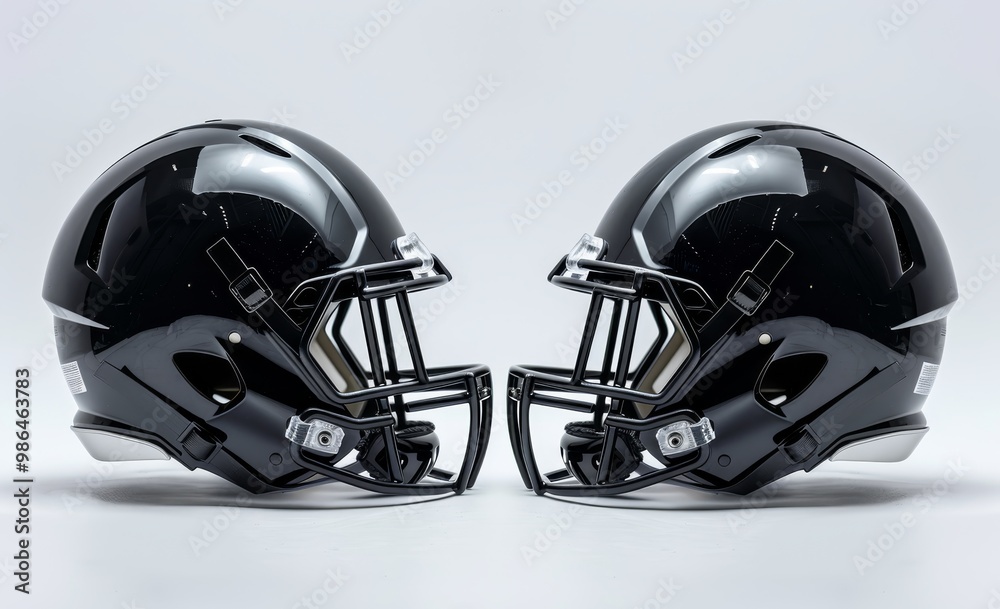 Fototapeta premium Mockup of an American football helmet, profile view, black and white