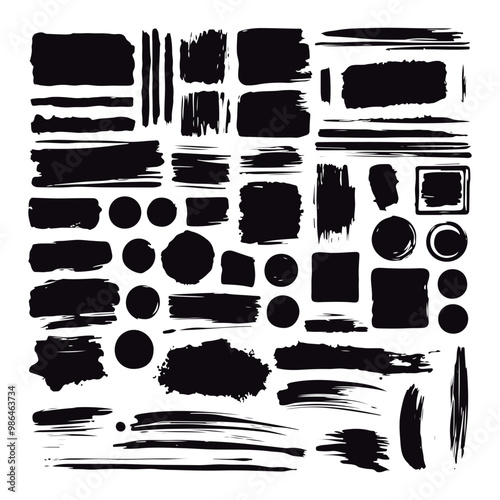 Black brushstrokes and pencil lines in various styles are arranged side by side, functioning as creative templates. The styles range from broad to fine, rough to smooth, meeting various artistic requi