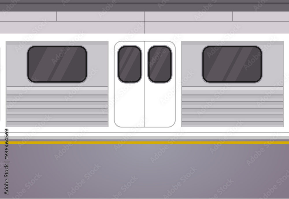 Subway train at station. Side view of a modern metro train with closed doors on a platform. Subway train at station. Side view of a modern metro train with closed doors on a platform.