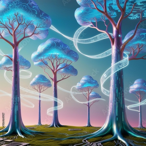 cartoon style Tech Inspired Fantasy Landscapes