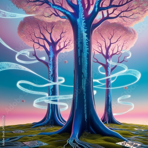 cartoon style Tech Inspired Fantasy Landscapes