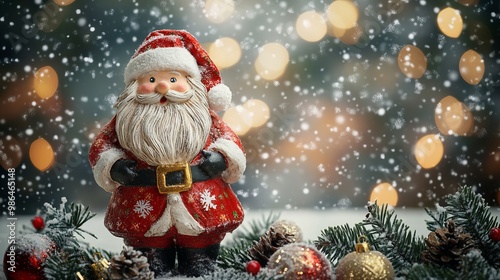 toy Santa Claus on a Christmas background