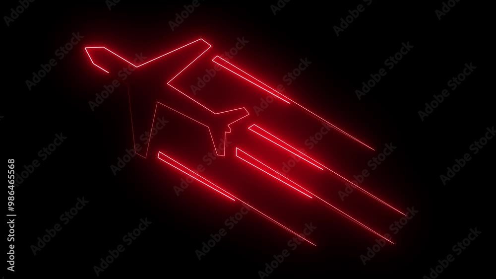 Airplane icon animation by red neon on black background. Airplane icon animation by red neon on black background.