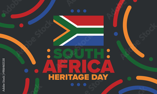 South Africa Heritage Day. Happy holiday. Celebrate culture and traditions of nation. South African flag. Poster with illustration. Pattern design. Vector