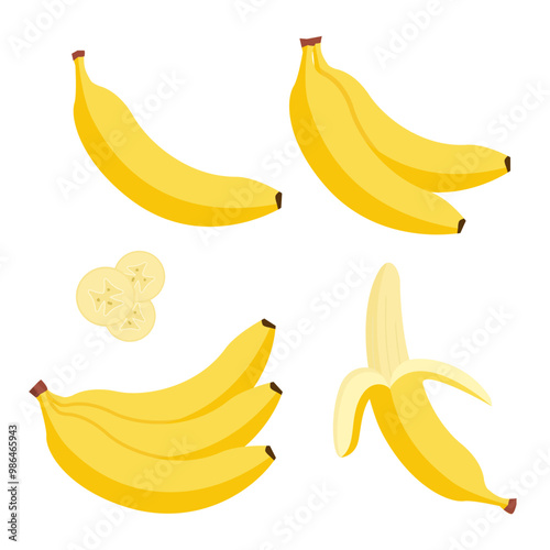 Banana vector cartoon isolated icon. Flat banana logo clipart object fruit bunch