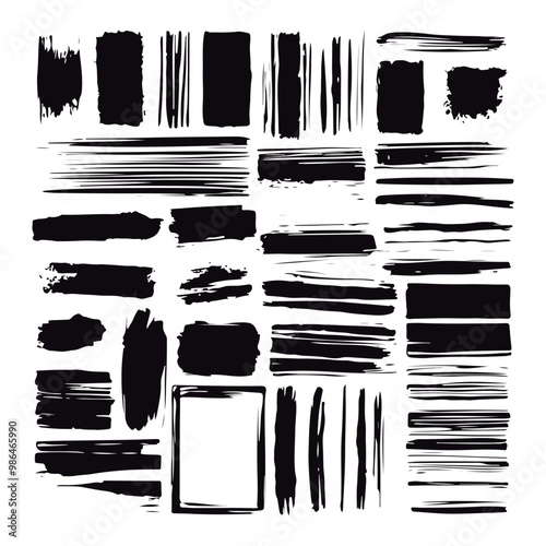 Black brushstrokes and pencil lines in various styles are arranged side by side, functioning as creative templates. The styles range from broad to fine, rough to smooth, meeting various artistic requi