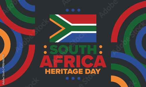 South Africa Heritage Day. Happy holiday. Celebrate culture and traditions of nation. South African flag. Poster with illustration. Pattern design. Vector