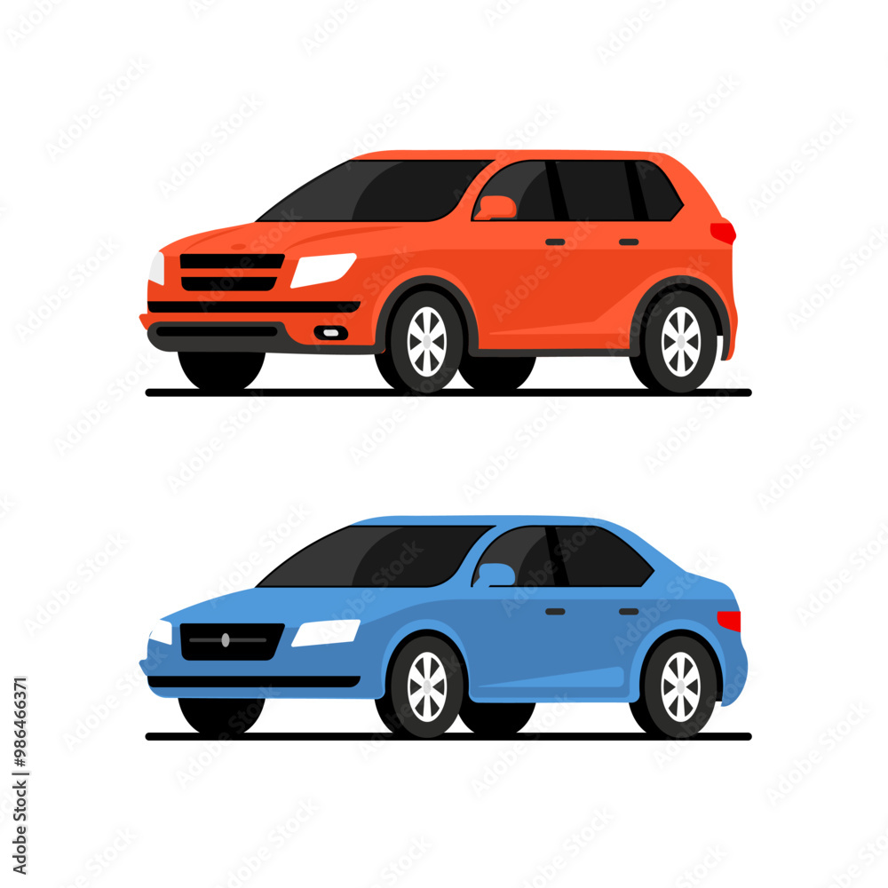Obraz premium Car side vector flat icon. Car profile side view cartoon icon design isolated blue vehicle