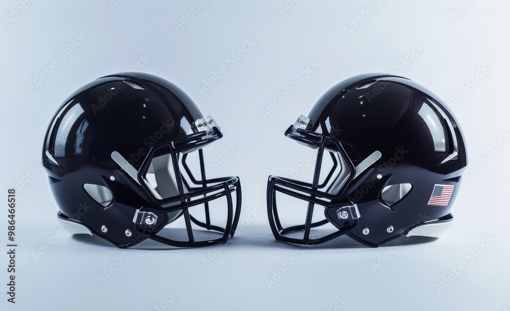 Fototapeta premium Mockup of an American football helmet, profile view, black and white