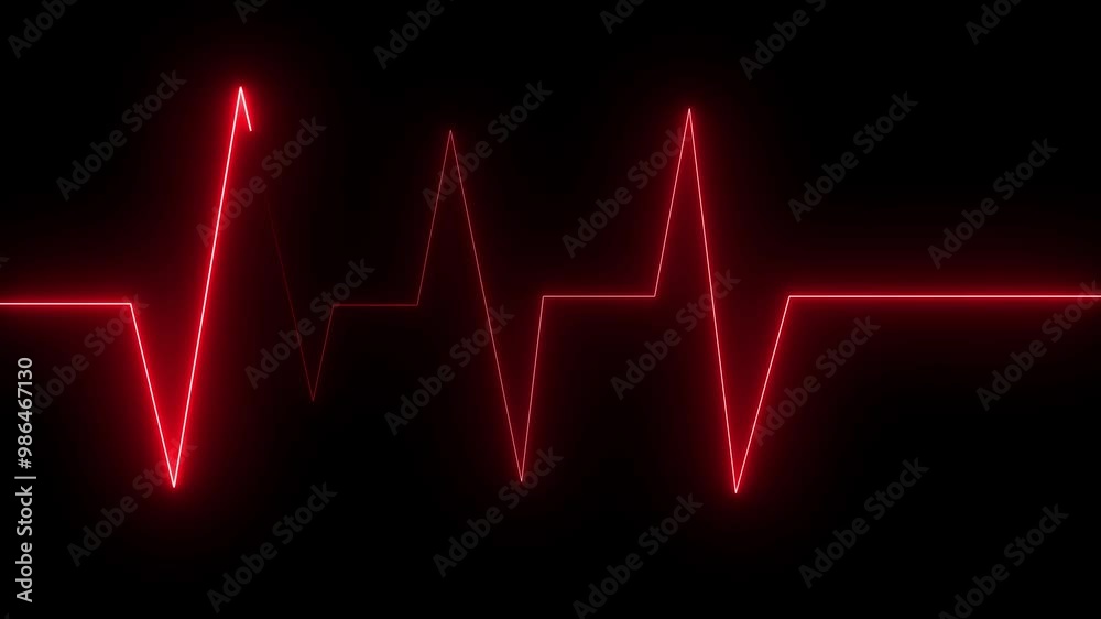 Heartbeat animation by red neon on black background.