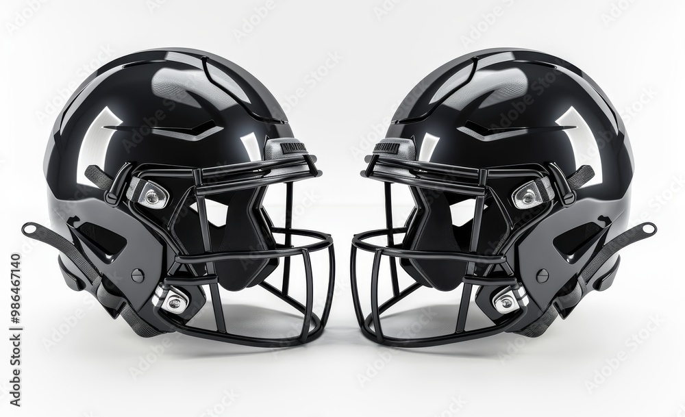Fototapeta premium Mockup of an American football helmet, profile view, black and white