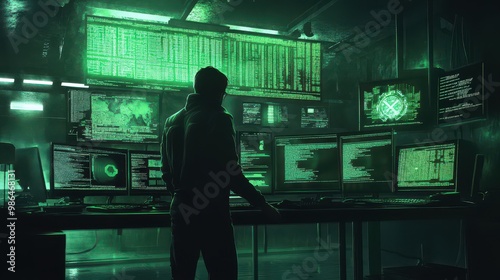 Futuristic Hacker in a Dark Tech Environment