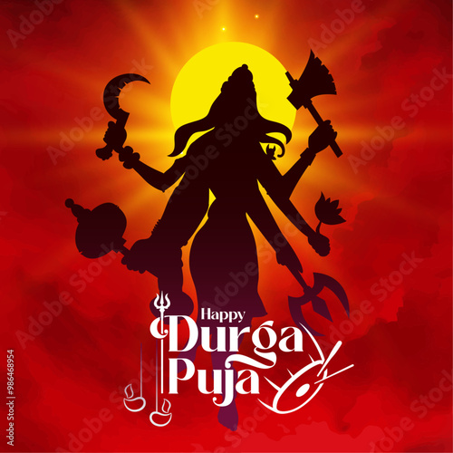 Durga Face in Happy Durga Puja, Dussehra, and Navratri Celebration Concept for Web Banner, Poster, Social Media Post, and Flyer Advertising photo