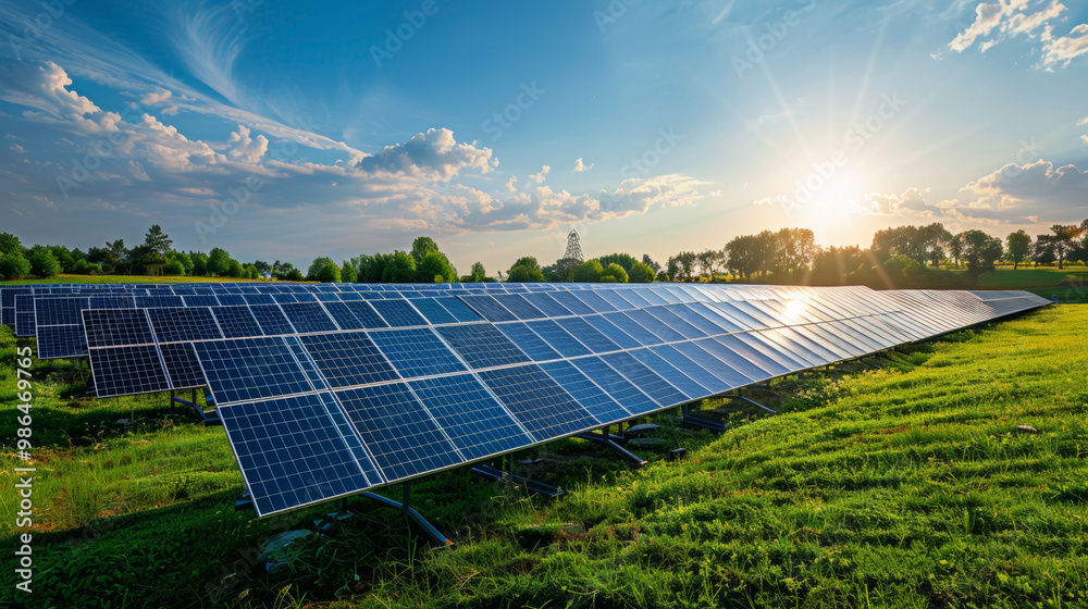 © VERTEX SPACE - A community solar farm with solar panels reflecting sunlight, showcasing renewable energy investment. vibrant green landscape and blue sky create serene atmosphere © VERTEX SPACE - A community solar farm with solar panels reflecting sunlight, showcasing renewable energy investment. vibrant green landscape and blue sky create serene atmosphere